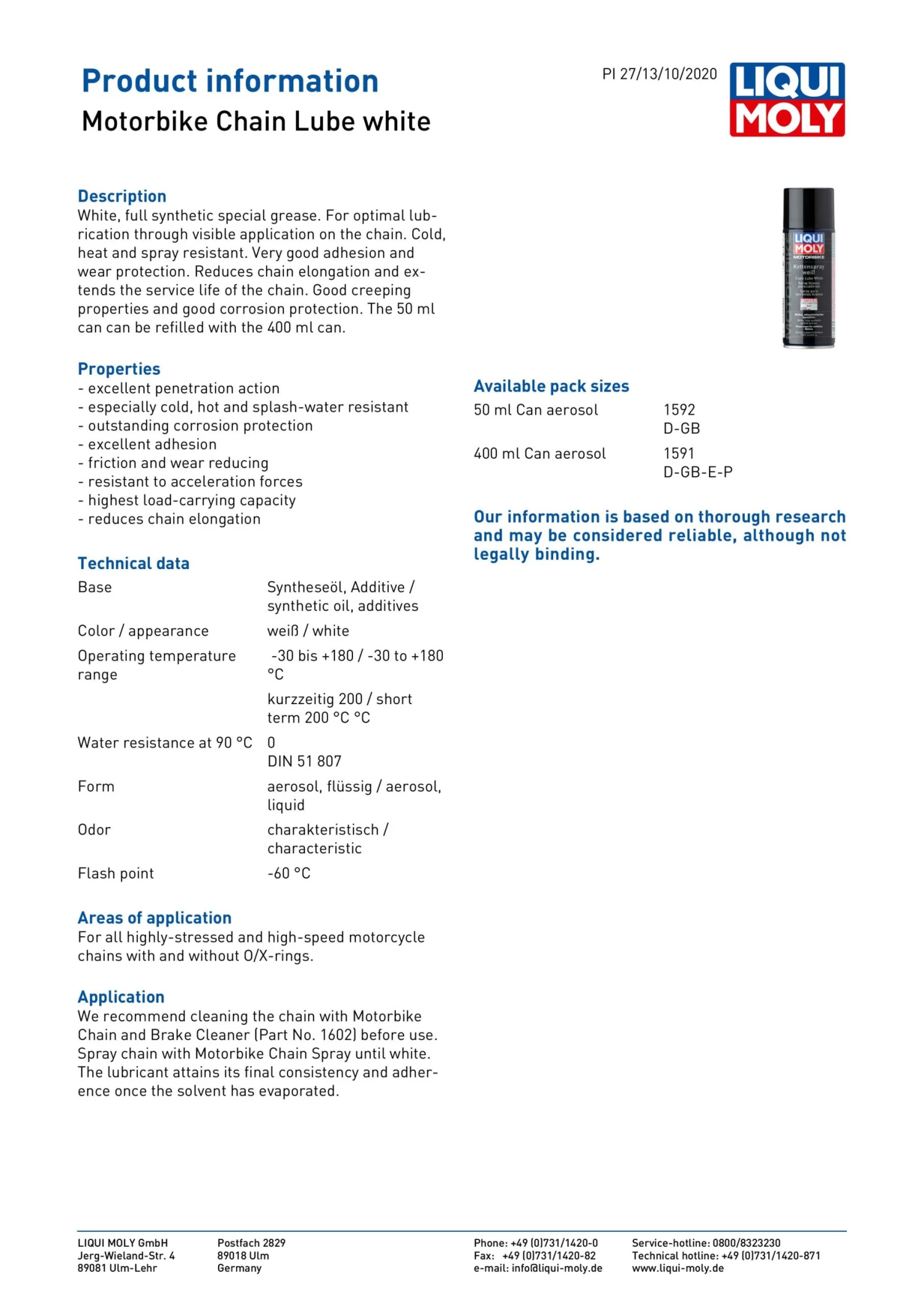 Liqui_moly Liqui Moly 400ml White Chain Lube - #1591 4 Liqui_moly Liqui Moly 400ml White Chain Lube - #1591 - Image 2